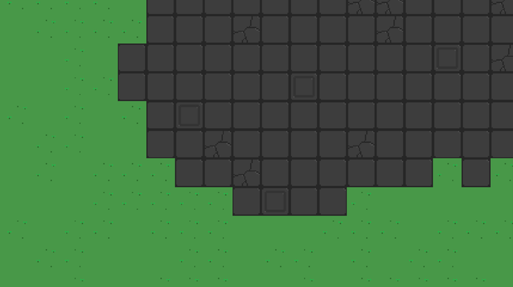 In-game base map layer with grass tiles and dungeon tiles
