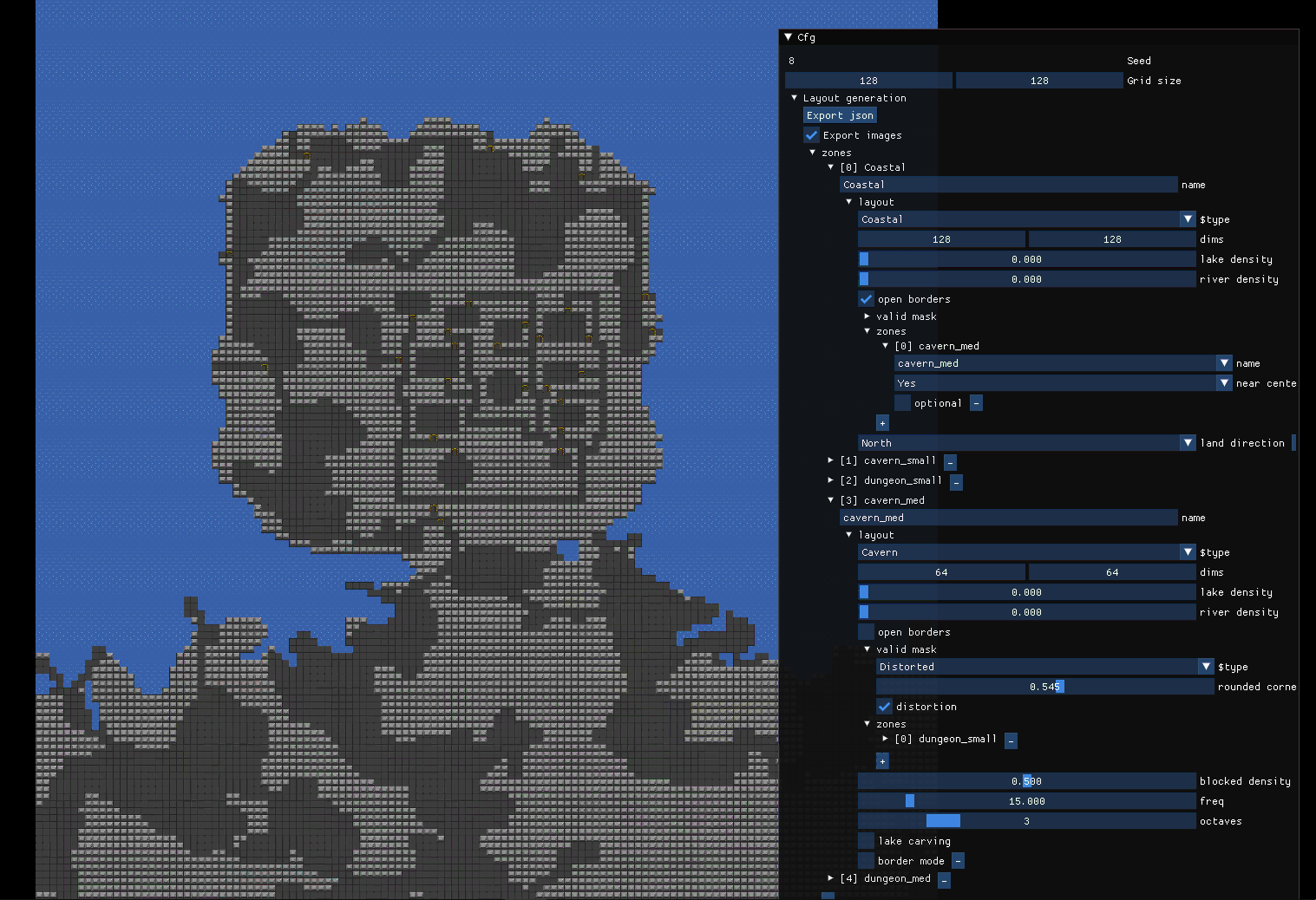 Zone embedding example: Dungeon (zone3) in a cavern (zone2) just off the coast (zone1)